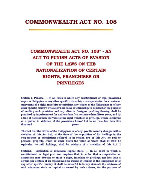 commonwealth act no. 108|P.D. No. 715 .